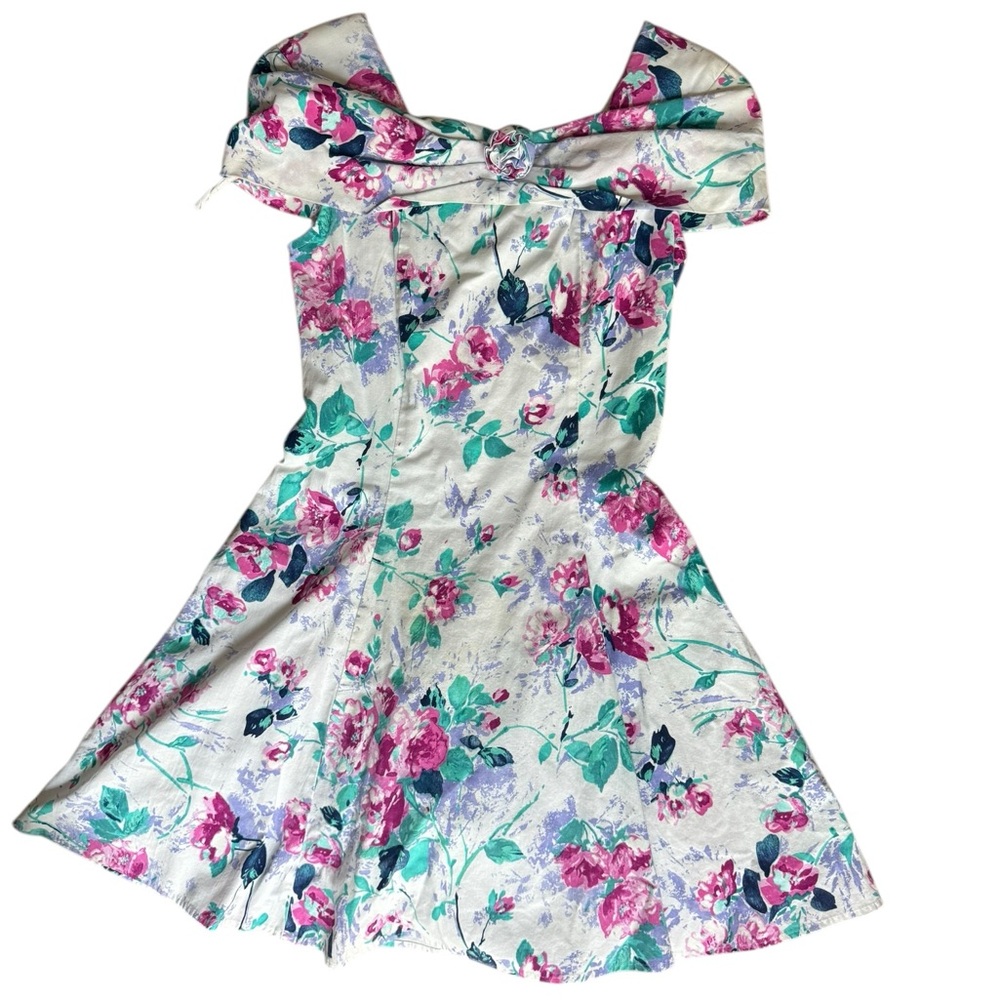 I.N. Vintage 90s Cottagecore Floral Off the Shoulder Princess Party Mini Dress